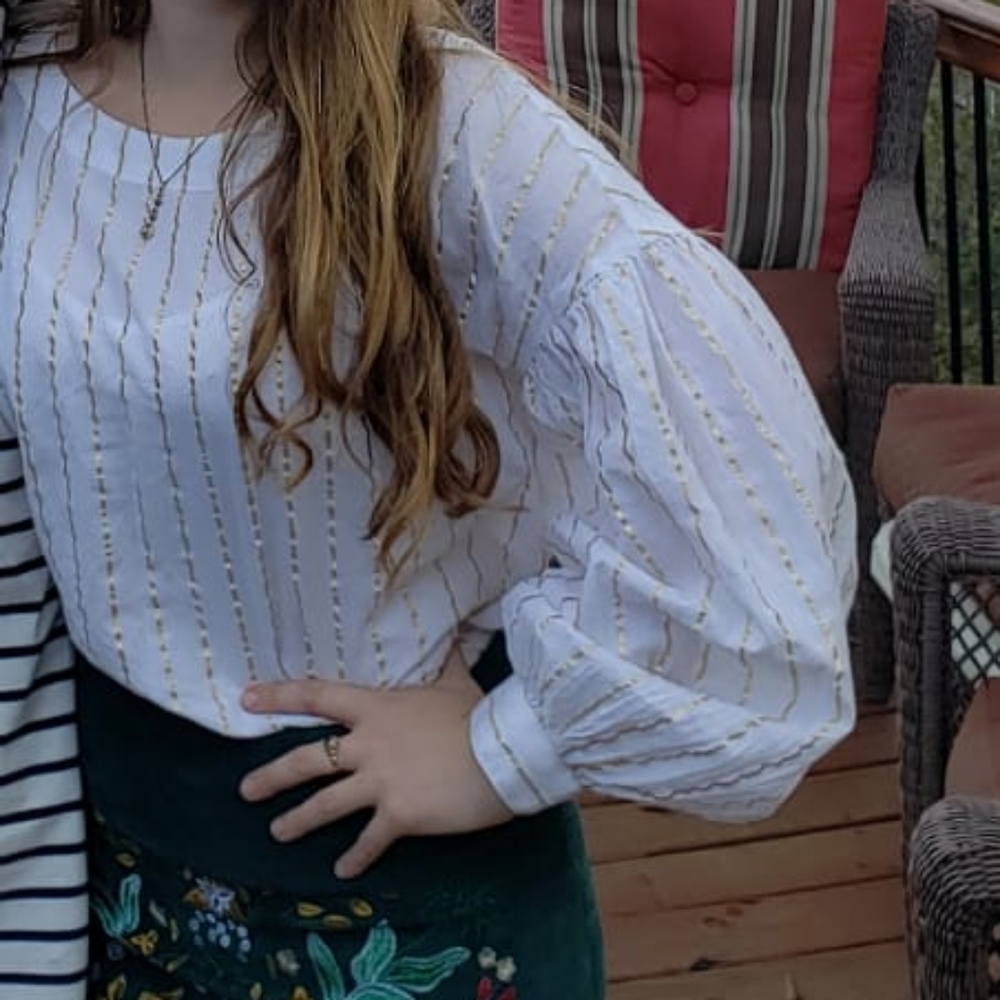Cotton white blouse with gold stripes